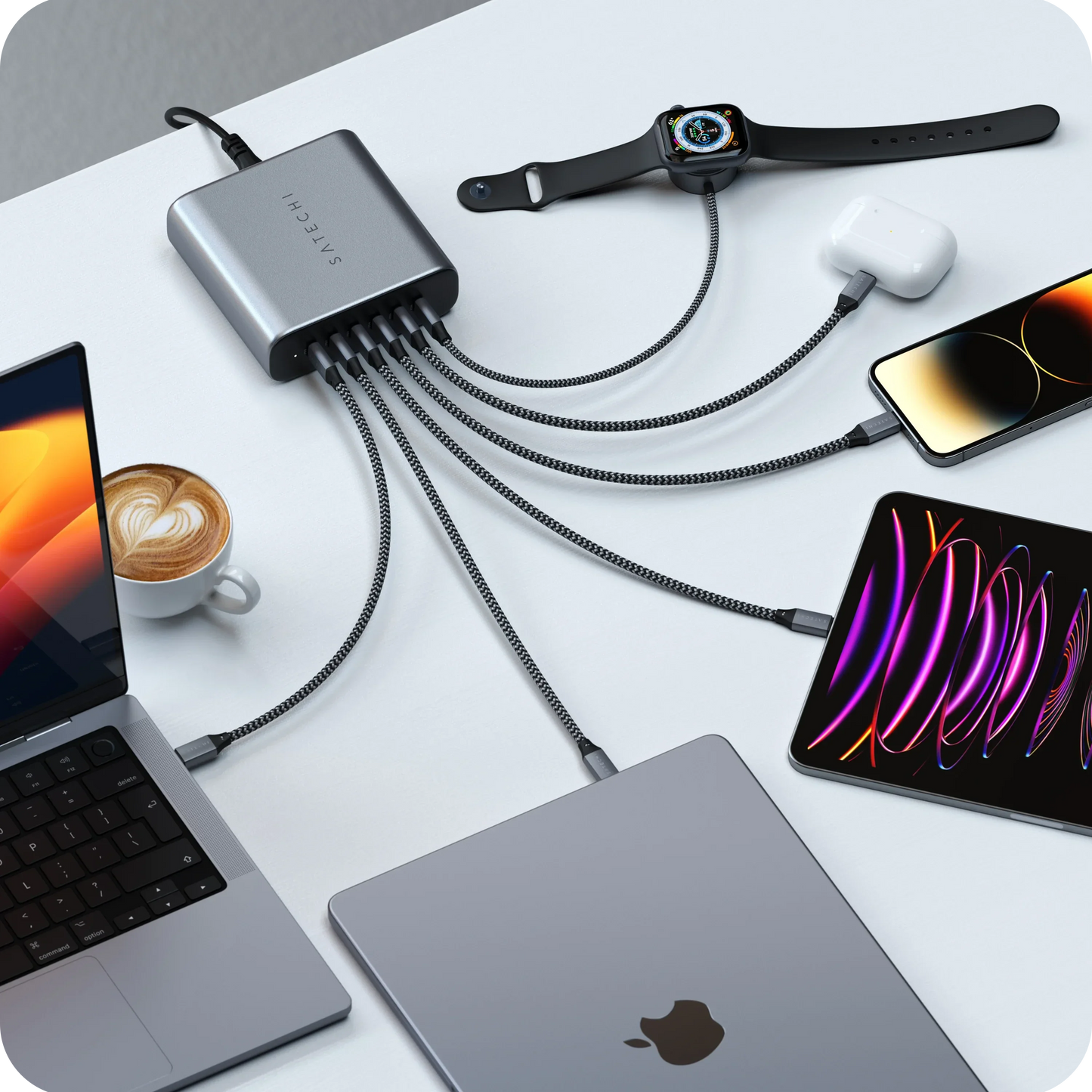 Cargador Satechi GaN de 6 puertos USB-C de 200W