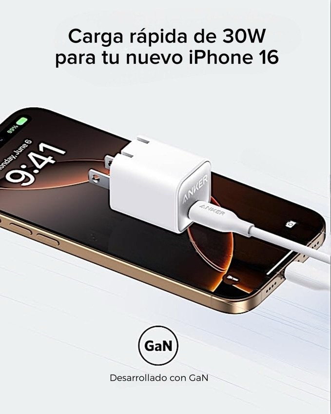 Cargador de pared Anker Nano 30W + Cable USB-C a USB-C 1.8 Metros