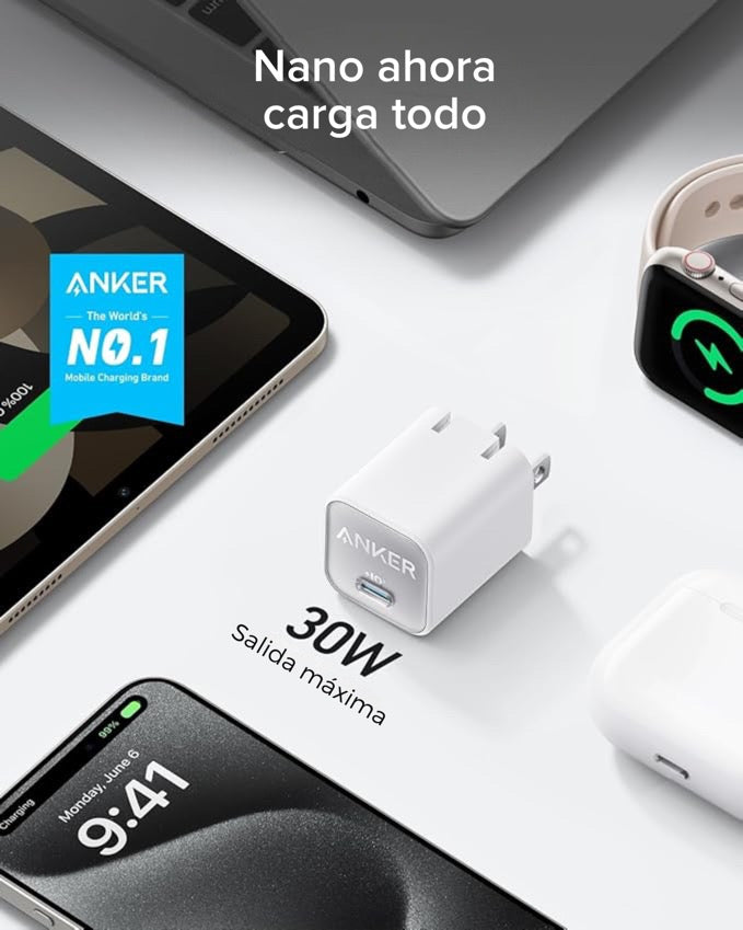 Cargador de pared Anker Nano 30W + Cable USB-C a USB-C 1.8 Metros