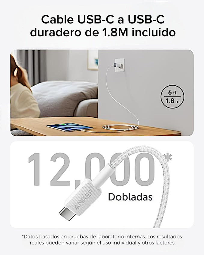 Cargador de pared Anker Nano 30W + Cable USB-C a USB-C 1.8 Metros