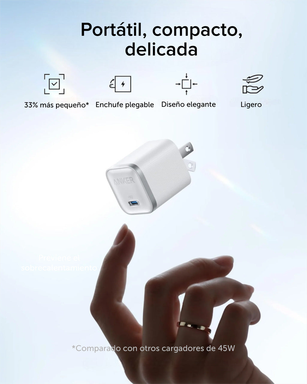 Cargador de pared Anker Nano USB-C 45W + Cable USB-C a USB-C 1.8M
