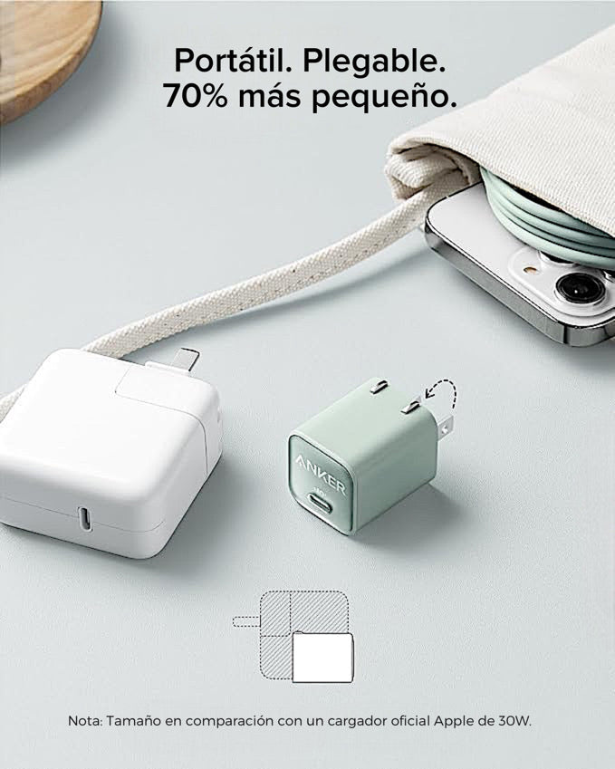 Cargador de pared Anker Nano 30W + Cable USB-C a USB-C 1.8 Metros