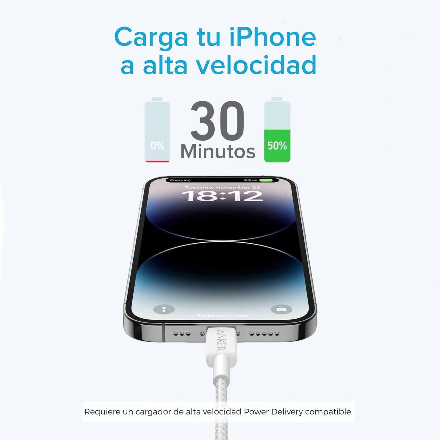 Cable Anker 322 Trenzado USB-C a Lightning 1.8M