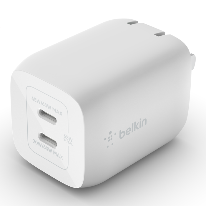 Cargador de pared belkin GaN USB-C dual con PPS 65W