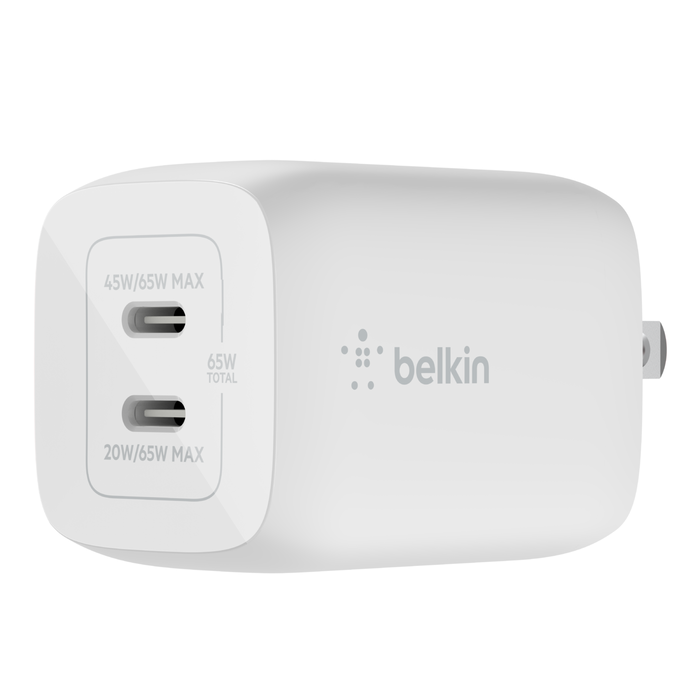 Cargador de pared belkin GaN USB-C dual con PPS 65W