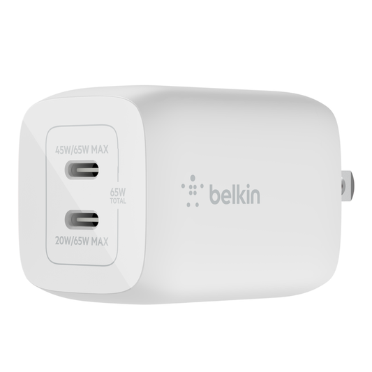 Cargador de pared belkin GaN USB-C dual con PPS 65W