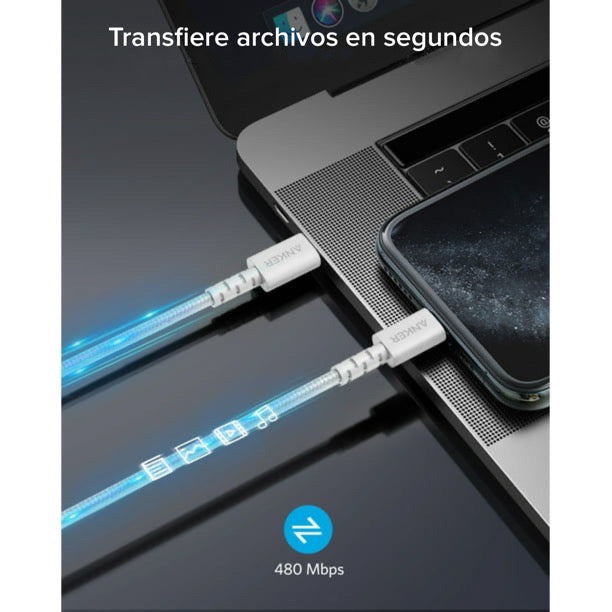 Cable Anker PowerLine Trenzado USB-C a Lightning 1.8M