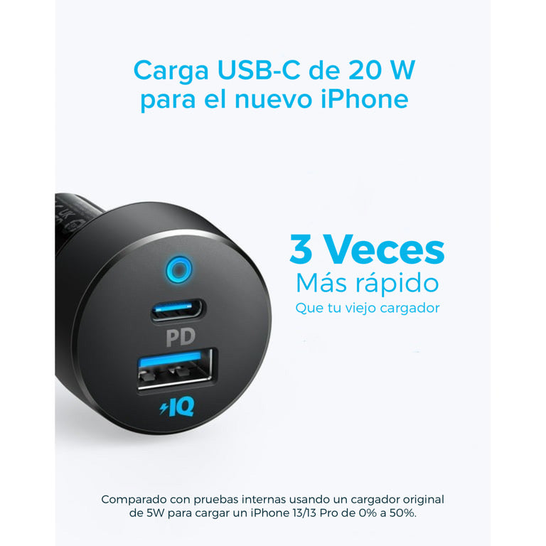 Cargador de carro Anker PowerDrive PD+ 2 35W(20W PD USB-C +15W USB-A)