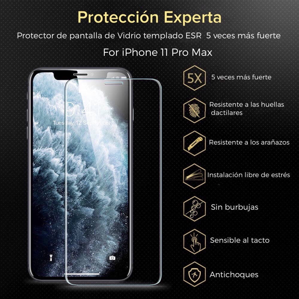 Protector de Pantalla ESR For iPhone 11 Pro Max/ XS Max Con marco Aplicador