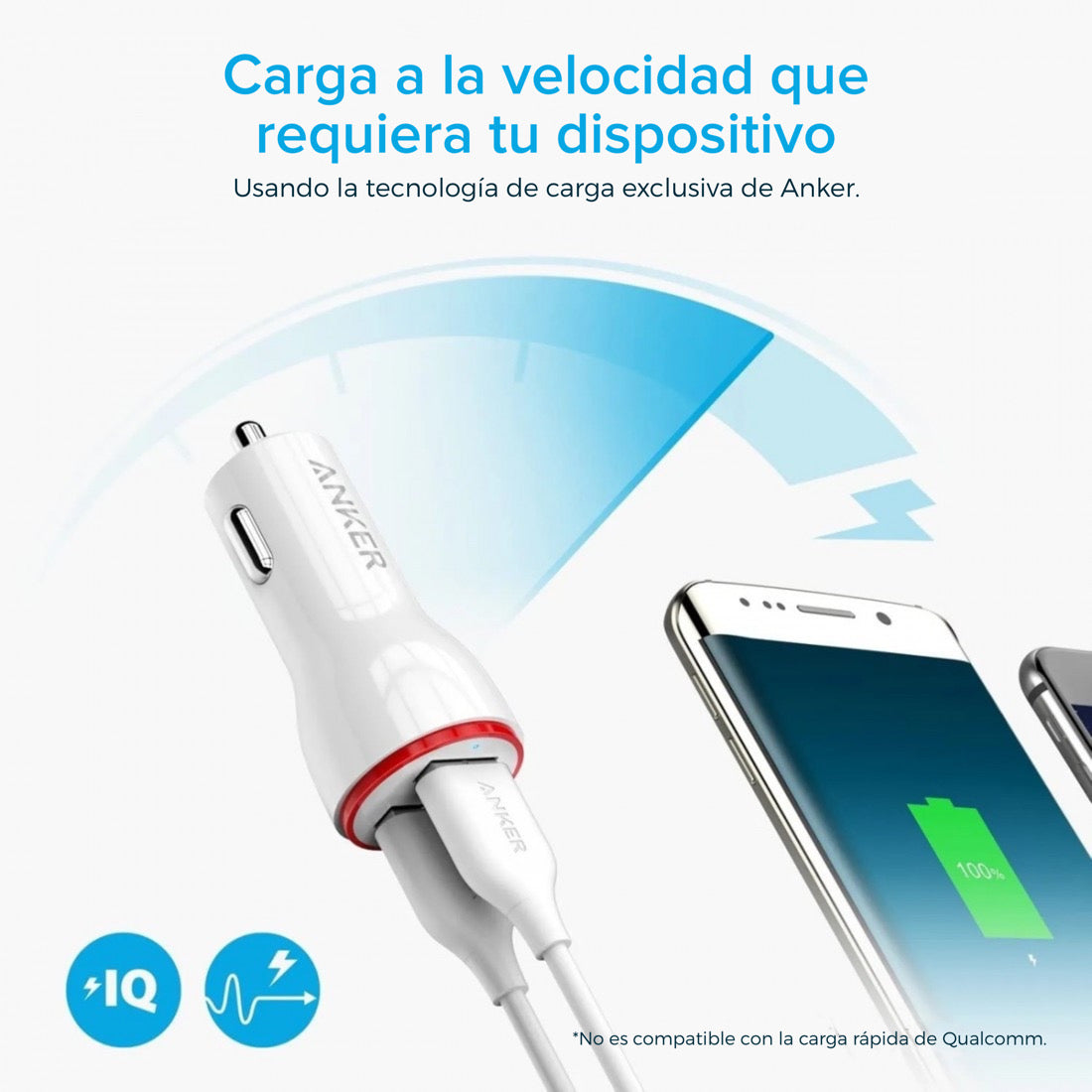 Cargador de carro Anker PowerDrive 2 USB-A + Cable Lightning a USB-A