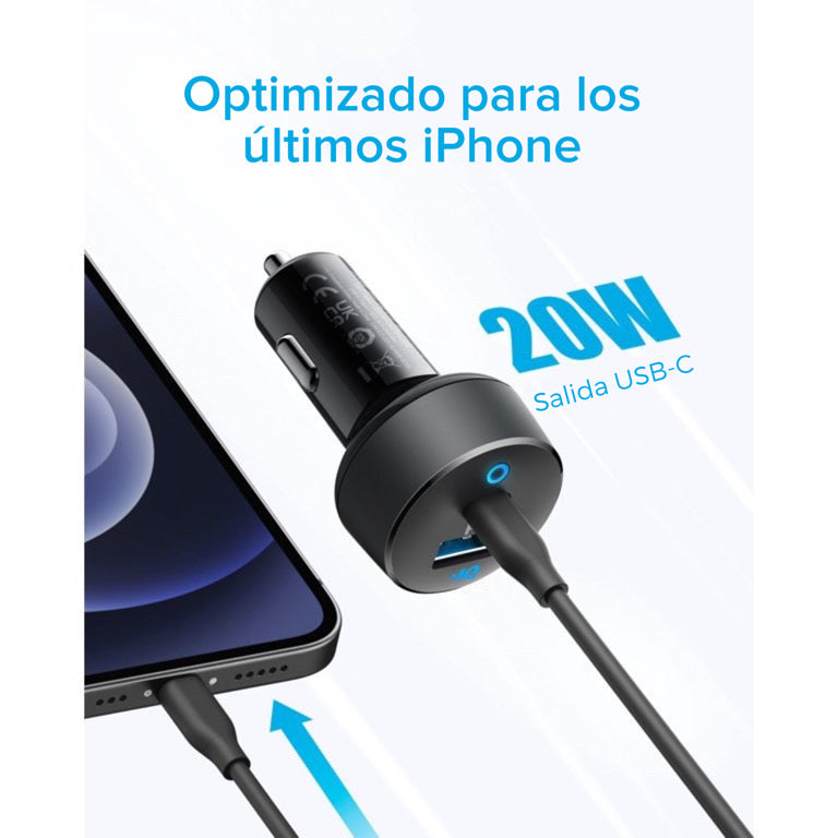 Cargador de carro Anker PowerDrive PD+ 2 35W(20W PD USB-C +15W USB-A)