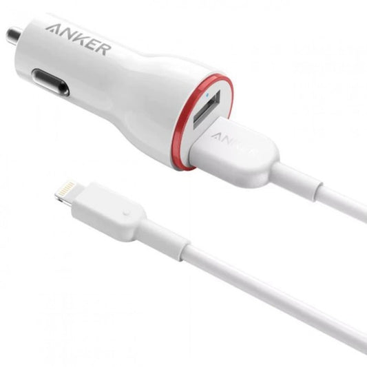 Cargador de carro Anker PowerDrive 2 USB-A + Cable Lightning a USB-A