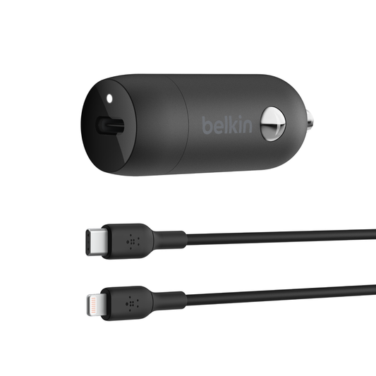 Cargador belkin para coche USB-C PD de 30W + Cable USB-C a Lightning 1M