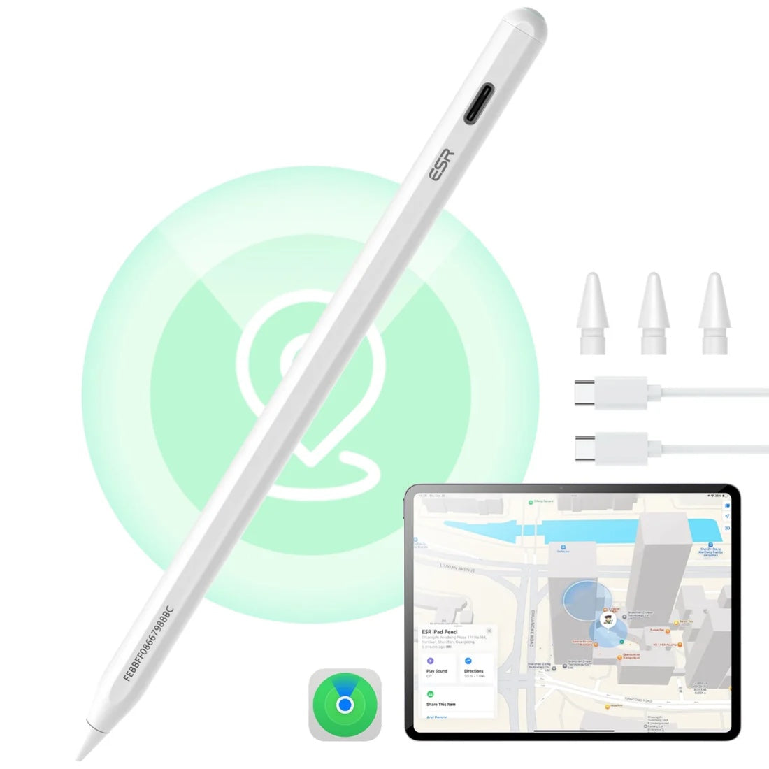 Lápiz Geo Digital ESR para iPad compatible con Find My