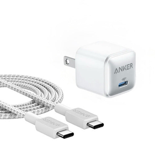 Cargador de pared Anker Nano 20W + Cable USB-C a USB-C 1.8 Metros